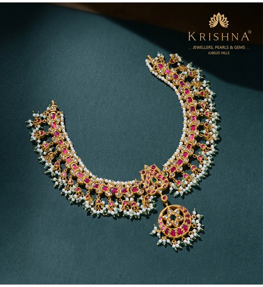 Peacock Gold Kundan Necklace Krishna Jewellers Pearls And Gems