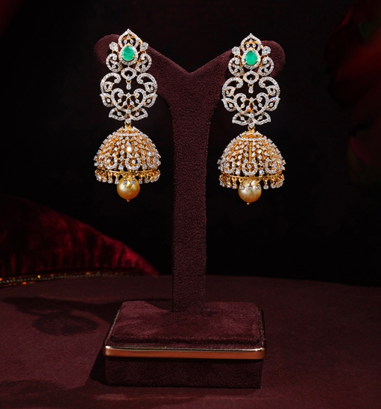 Sparkling Diamond Jhumka Earrings Krishna Jewellers Pearls And Gems