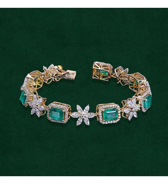 Gold with diamond emerald bracelet