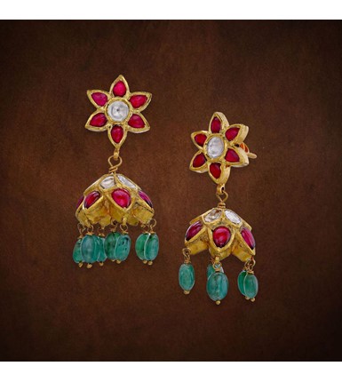 Multistone Floral Jhumka Earrings