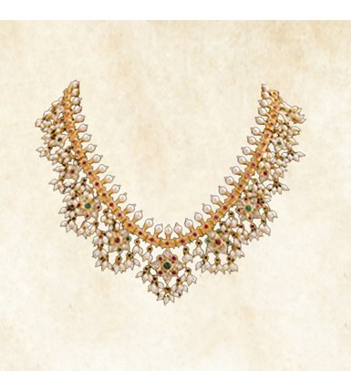Flower Design Gold Pearls Necklace