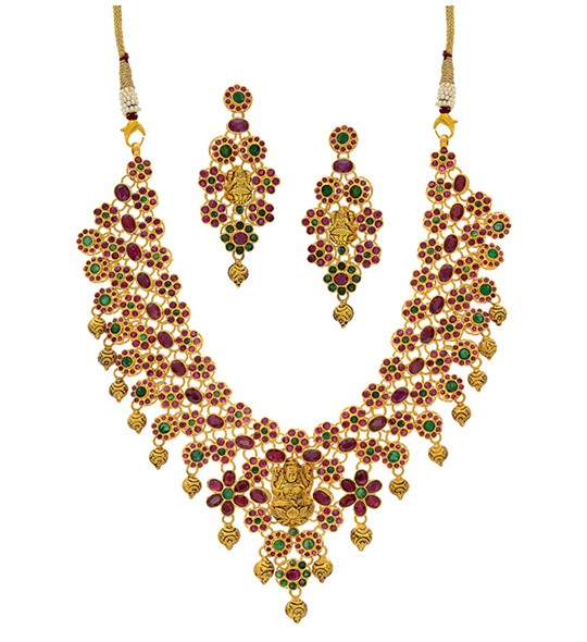 Gold Ruby Emerald Necklace Set
