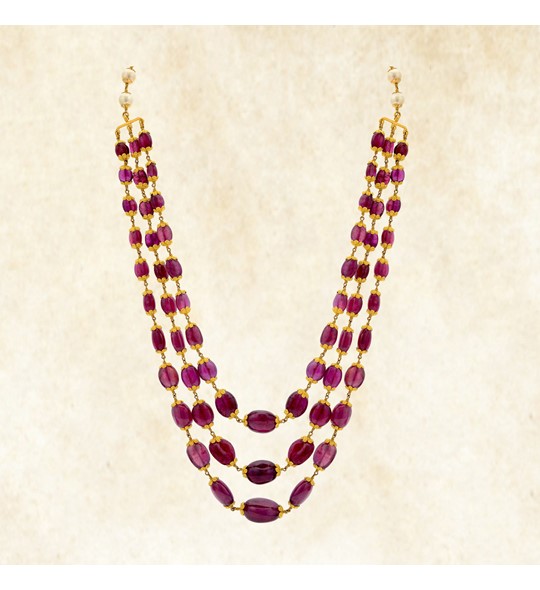 Gold Ruby Pearl Chain Necklace