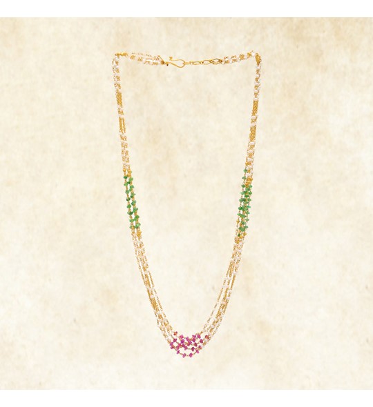 Ruby, Emerald and Pearl Multi Strand Strings Chain