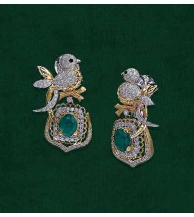 Gold with diamond Dove Bird Stud Earrings