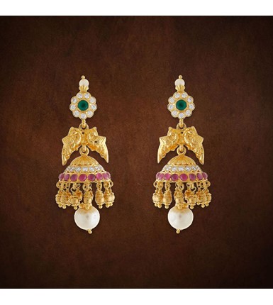Gold Jhumka Earrings with South sea Pearls