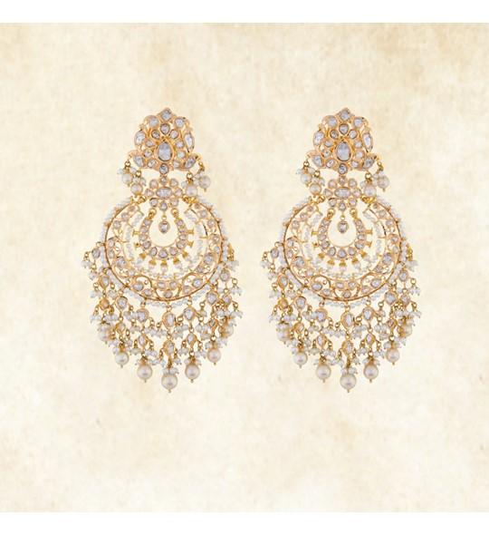 Gold with Pearl Chandbali Earrings