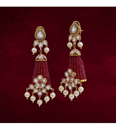 Gold with diamond ruby beads earrings