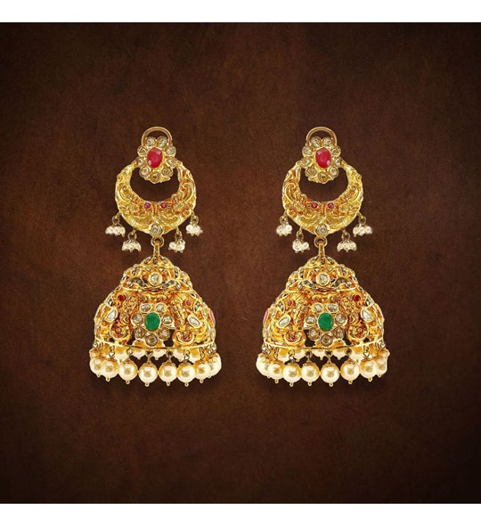 Multistone Chandbali & Jhumka Earrings