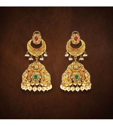 Multistone Chandbali & Jhumka Earrings