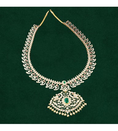 Diamond Peacock Yellow Gold Necklace