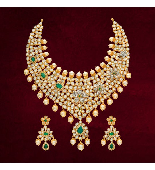Gold Uncut Diamond Necklace Set
