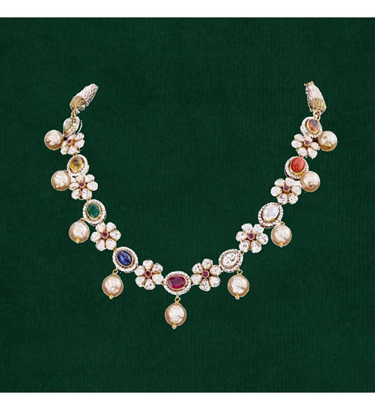 Navaratan Gold with Diamond Necklace