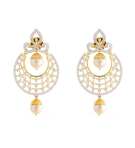 diamond pearl chandbali earrings