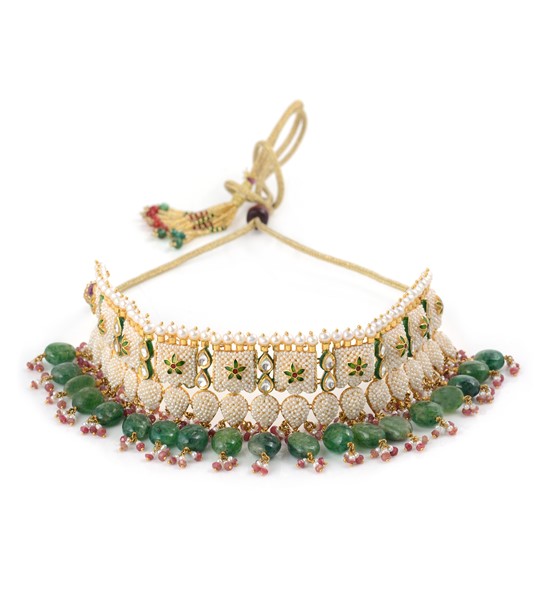 Kaka Moti Pearls Choker Necklace in yellow gold