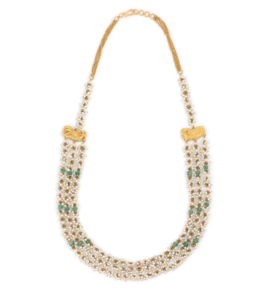 Pearls, Emerald Necklace In Gold