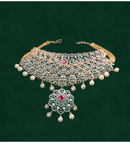 Aureate the Diamond floral themed choker necklace
