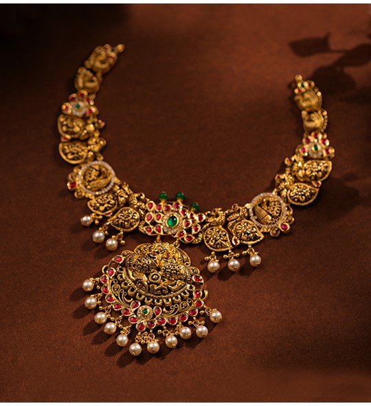 Antique Nakshi Peacock Gold Necklace