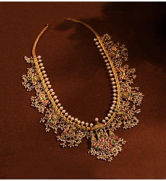 Kundan Nakshi Guttapusalu Necklace in yellow gold
