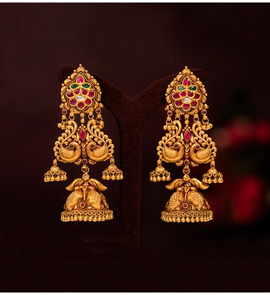 Gold Jhumka & Bhuttalu Earrings