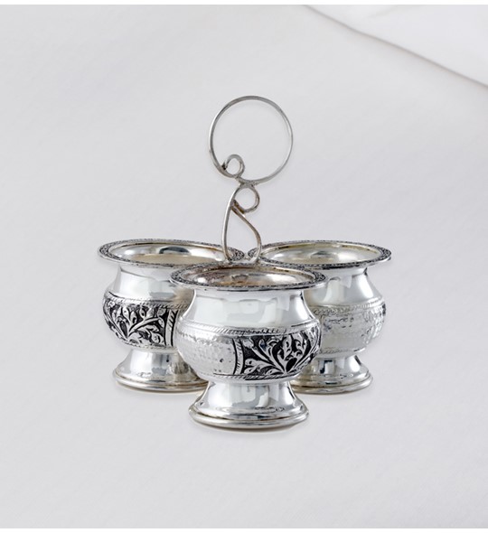 Three Bowl Set Crafted Silver & Antique