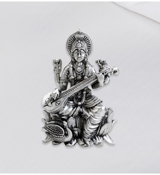 Saraswati Idol in Antique Silver workmanship