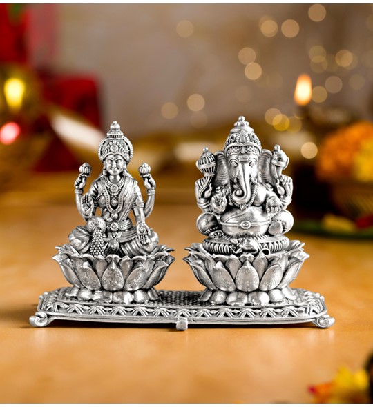 Divine Silver Ganesh & Lakshmi Idol Combo