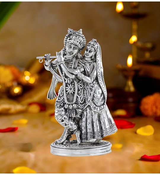 Lord Krishna & Radha In Silver