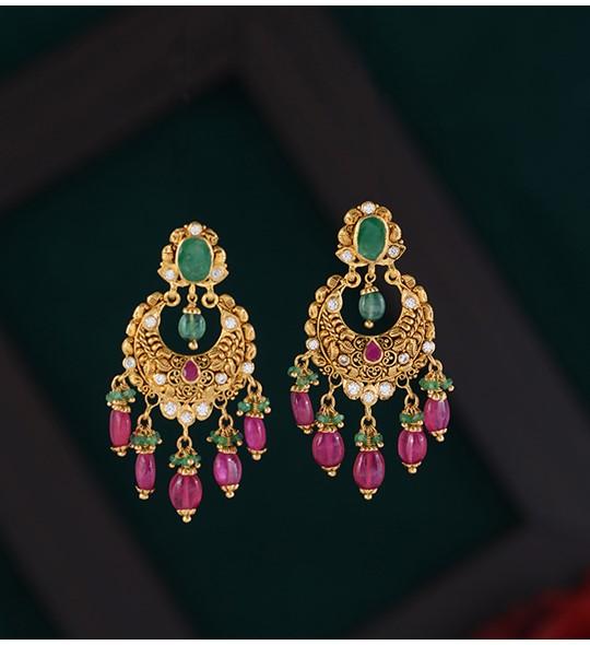 Gold Ruby Emerald Earrings