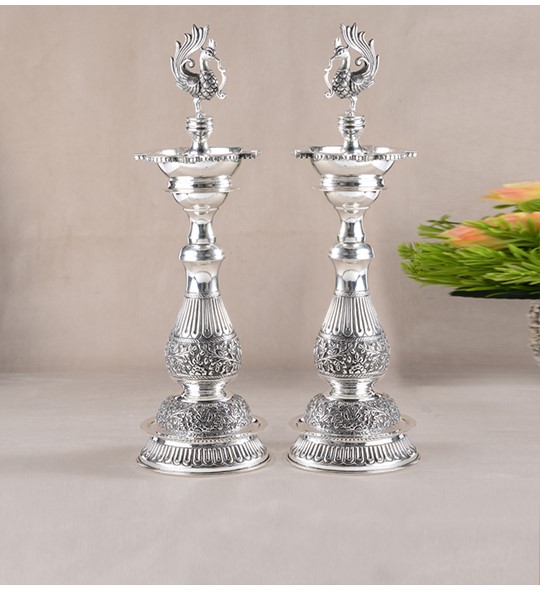 Peacock Silver Deepam Stand