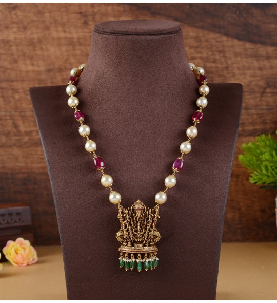 Gold Pearl Mala With Ganesh Pendant