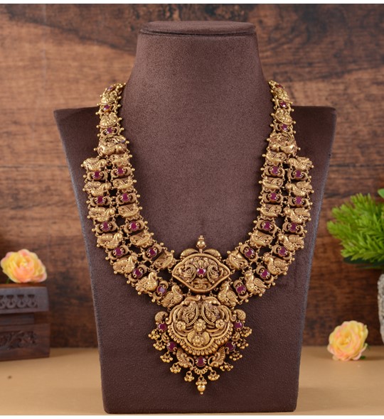 Ruby Peacock Gold Haram Necklace
