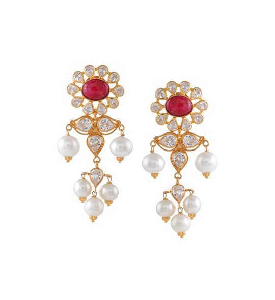 Floral Gold Pearl Earrings Design
