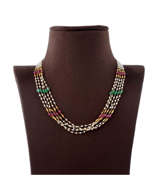Pearl Ruby Emerald Gold Chain