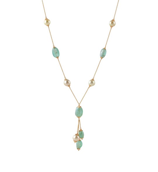 Pearl and Emerald Gold Chain Necklace
