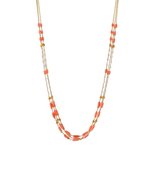 Gold Pearl Coral Beads Chain Necklace