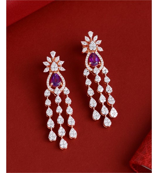 Floral Diamond Tassel Earrings