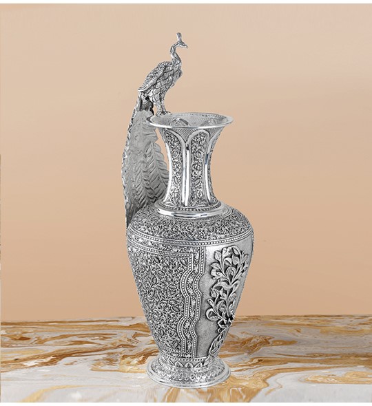 Peacock Antique Silver Flower Vase