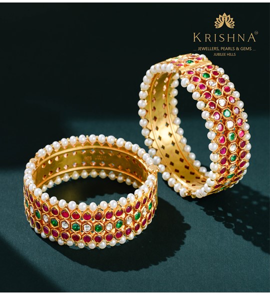 Gold Kundan Bangles With Pearls
