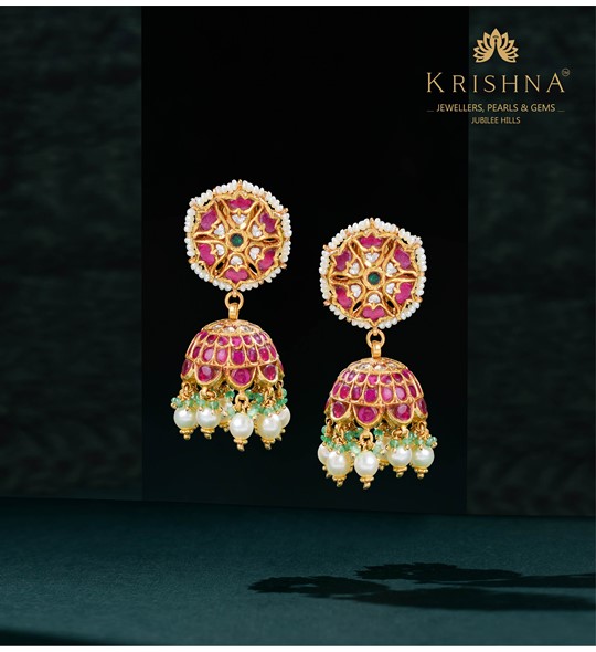 Ritzy Gold Kundan Jhumka Earrings