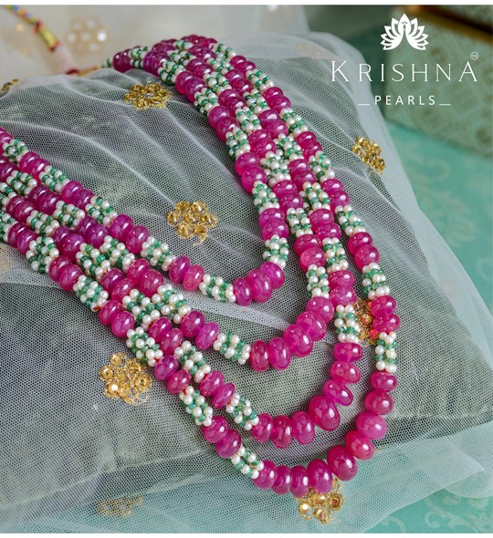 Ruby Emerald Pearl Necklace
