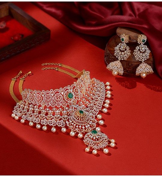 Traditional Detachable Diamond Necklace and Earrings Sets