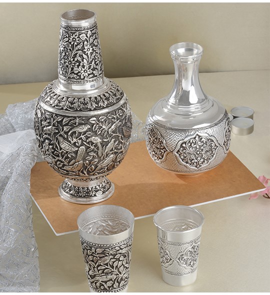 Antique Silver Vase & Glass