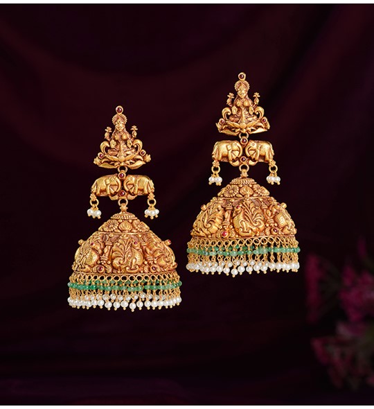 Laxmi & Peacock Temple Gold Jhumka