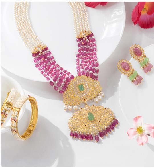 Multiline Gold Pearl Haram  Sets with Gold Pendant
