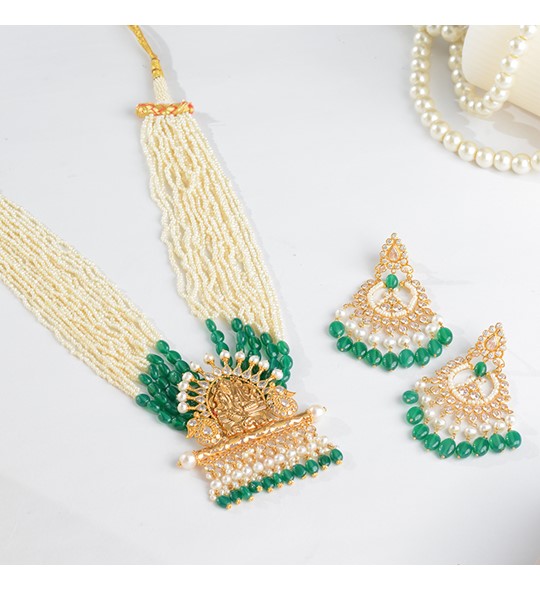 Gold Pearl Necklace Sets in Ganesh Motif