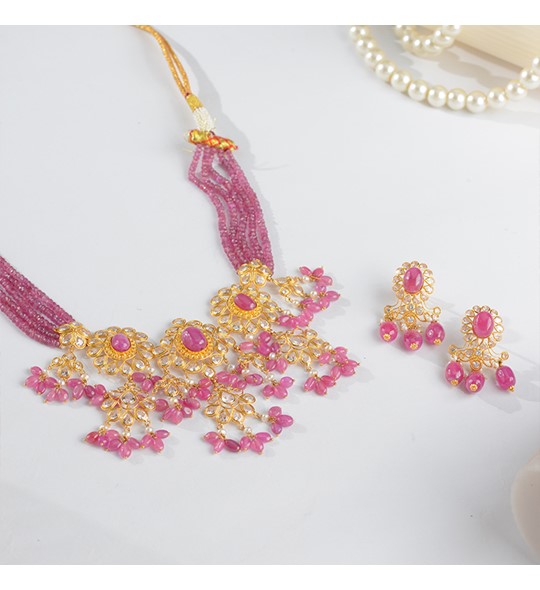 Pinkstone Gold Pearl Necklace Sets