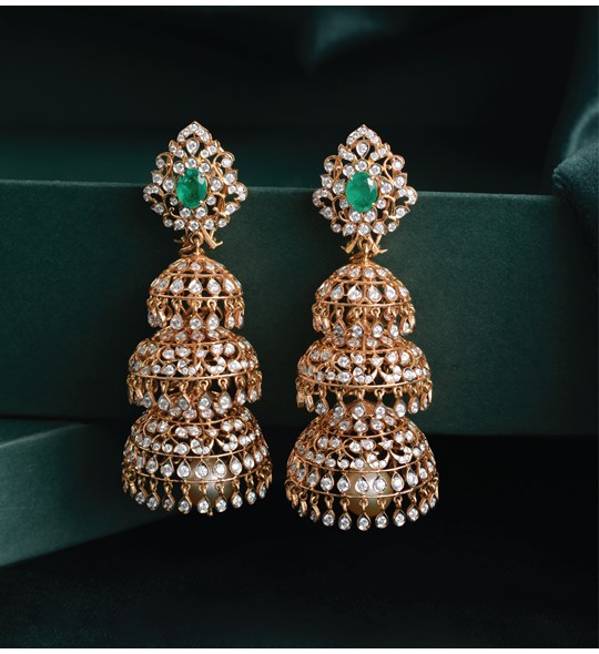 Three Step Diamond Jhumka Earrings