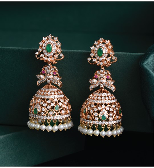 Diamond Jhumka Earrings in Rose Gold
