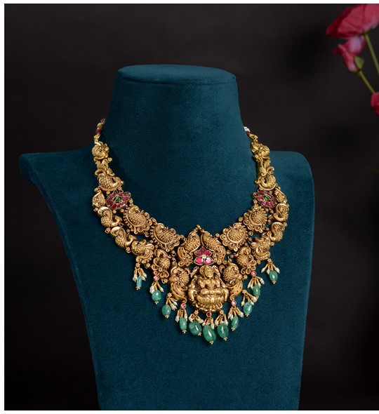 Gold Temple Necklace in Nakshi Work